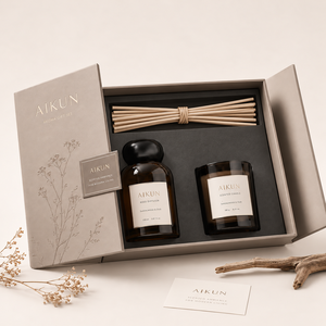 Vela aromática AIKUN Premium hecha a mano con cera de soja, difusor de aroma con varillas, set de fragancia para el hogar con caja de regalo para bodas y eventos. - Product Image 1