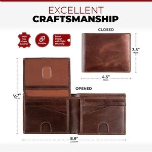 Men's Leather <b>Wallet</b> Slim <b>RFID</b>-<b>Blocking</b> Crazy Horse Credit Card Holder Open Closure Customized Gift <b>Wallet</b> - Product Image 4