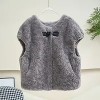 Gilet court en laine et fourrure d'agneau pour femme 2026, style streetwear, coupe ample, JT604