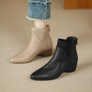 Botas Chelsea de Piel Vacuna para Mujer, Tacón Alto, Impermeables, Tacón Delgado, Zapatos para el Trabajo, Desplazamientos Diarios y Carrera Profesional - Product Image 1