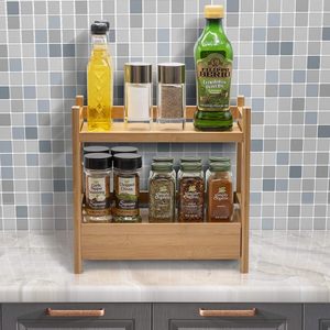 Bamboo Desktop Storage Rack 2 Tier With Drawer Bathroom Organizer Multi Layer Solid Wood <b>Shelf</b> For <b>Bath</b> Vanity - Product Image 2