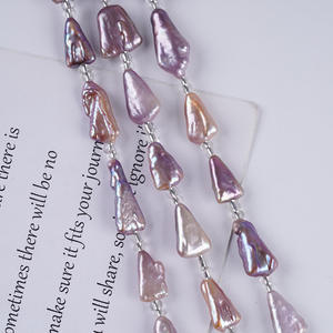 Vente en gros de perles d'eau douce naturelles de 18 cm, collier de perles DIY, forme triangulaire baroque, blanc, rose naturel, teinte violette, perles en vrac - Product Image 5