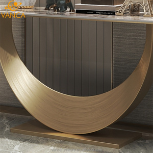 Venta al por mayor Home Living Room Console Table Gold Brushed Steel Base con <span class=keywords><strong>Pandora</strong></span> Sintered Stone Top Wall Table Durable - Product Image 5