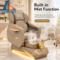 Fauteuil de pédicure de luxe avec base dorée, bassin pour les pieds en verre cristal, massage électrique réglable pour salon de manucure