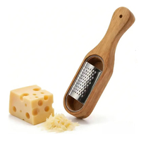 Rallador de Queso Manual de Acero Inoxidable con Mango de Madera y Contenedor de Almacenamiento para el Hogar y la Cocina, Herramientas Manuales para Queso