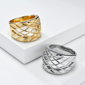 European American French Style 18K Gold Plated <b>Titanium</b> Steel <b>Ring</b> Women Geometric Design Daily Wear Fashion Jewelry - Product Image 1