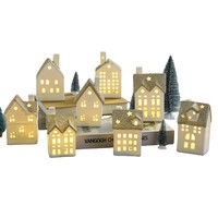 Petite maison de Noël en céramique de couleur blanche avec décoration de Noël éclairée par LED Maisons de village en céramique