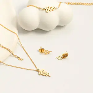 Delicate Cute Stainless Steel Minimal Dainty Snake Charm Earring Necklace Bracelet Jewelry Set For Women