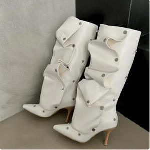 2024 bouton en métal épissé bottes en jean talons hauts chaussures à baril haut modèle bottes de mode - Product Image 5