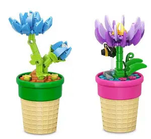 Rose blocs cône plante pot plante belles décorations de bureau assemblé jouets filles cadeau