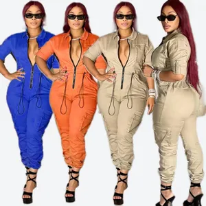 Trend Overalls Women Solid Catsuit Jumpsuit Playsuits Woven Long Sleeve Stretch Collect Waist Plus Size One Piece Sexy Jumpsuit