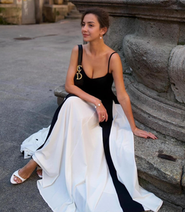 Đầm maxi phối lưới chiffon dệt kim tay sát nách thiết kế mới <span class=keywords><strong>2025</strong></span> màu đen trắng - Product Image 6