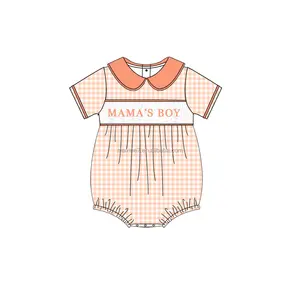 Wholesale Infant Clothing 100% Cotton Summer Smocked Mama's Boy Embroidery Boy Bubble Boutique Boy Romper