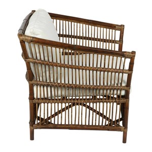 Fauteuil en rotin avec coussins en coton blanc, style tropical, mobilier d'extérieur - Product Image 3