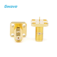 Conector RF de montaje de mamparo hembra SMA para PCB, brida de 4 orificios, Material de latón de