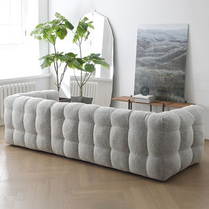 طقم أريكة قطاعية من القماش الفرنسي، تصميم عصري بسيط من الصوف الناعم، أريكة مودولار لغرفة المعيشة بذراع مستقيم محشوة بالإسفنج - Product Image 6