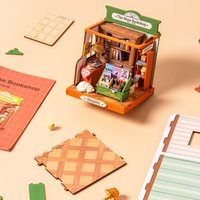 Robotime Rolife Hadiah Buatan Tangan Puzzle Kayu 3D DS040 Model Kit Toko Buku The Muse DIY Rumah Miniatur