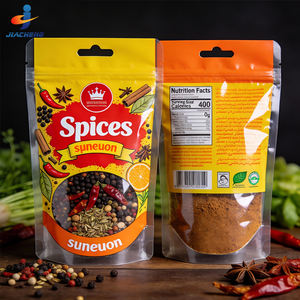 Sacs en plastique alimentaire transparents avec fenêtre personnalisés, 100g 250g, pour sachets debout réutilisables, épices, assaisonnement au chili et à l'ail - Product Image 2