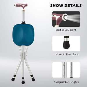 Canne <span class=keywords><strong>de</strong></span> marche pliable en alliage d'aluminium à hauteur réglable avec capacité <span class=keywords><strong>de</strong></span> charge <span class=keywords><strong>de</strong></span> 120 kg, <span class=keywords><strong>chaise</strong></span>-selle portable d'extérieur, bâtons <span class=keywords><strong>de</strong></span> marche - Product Image 3