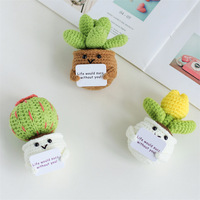 BT Mini boneka rajutan lucu kaktus lucu bunga matahari positif dengan kartu untuk Wanita Pria ibu ayah teman hadiah ulang tahun