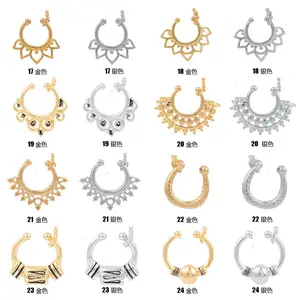 Stainless Steel Septum Piercing Ring Nose Chain Piercing Nose Rings with Chain to Ear Fan-shaped Chain Rings