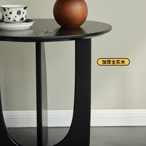 Tk Tongke <b>Round</b> <b>Coffee</b> <b>Table</b> With Storage Shelf Modern Living Room Side <b>Table</b> <b>Black</b> Glass Top And Wooden Base - Product Image 3
