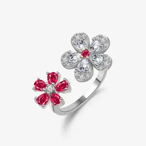 S925 sterling silver flower petals open ring small pure and fresh and sweet female ins fashionable girlfriends a gift rings