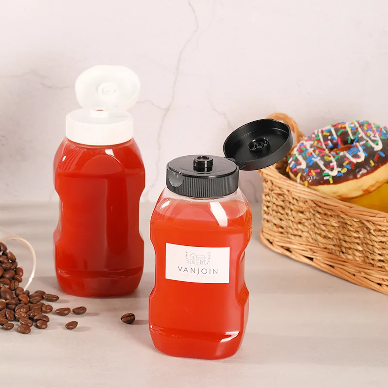 360 ml plastic PET Kitchen Squeeze Bottle For Honey Silicone Valve Lid 12 oz Ketchup Sauce Bottles jars