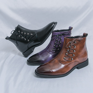 Botas Formales de Cuero para Hombre, Zapatos de Cuero Retro, Estilo Británico, Botas de Caballero con Cordones y Caña Alta - Product Image 1
