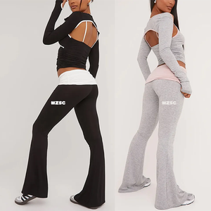 <span class=keywords><strong>Abbigliamento</strong></span> da donna di colore personalizzato con cuciture a contrasto Top <span class=keywords><strong>Bolero</strong></span> maniche pieghevoli pantaloni svasati in vita set Loungewear - Product Image 2