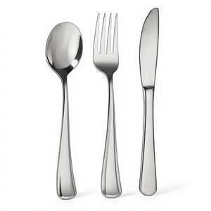 Ensemble de couverts de luxe en acier inoxydable poli miroir avec manche profilé, portable pour le voyage, avec cuillère et fourchette - Product Image 1