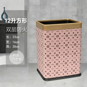 Square Trash Can 12L Brown Plaid Double Layer Fire Resistant Indoor Wastebasket Living Room Bedroom Use - Product Image 2
