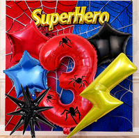 Nouveau ballon en aluminium rouge numérique de 32 pouces avec autocollant araignée pour fête d'anniversaire