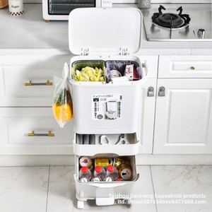 Cao thẩm mỹ hấp dẫn nhà bếp chất thải bin công suất lớn ba lớp Press-Type Nắp khô ướt tách Nhà Bếp thùng rác có thể - Product Image 2