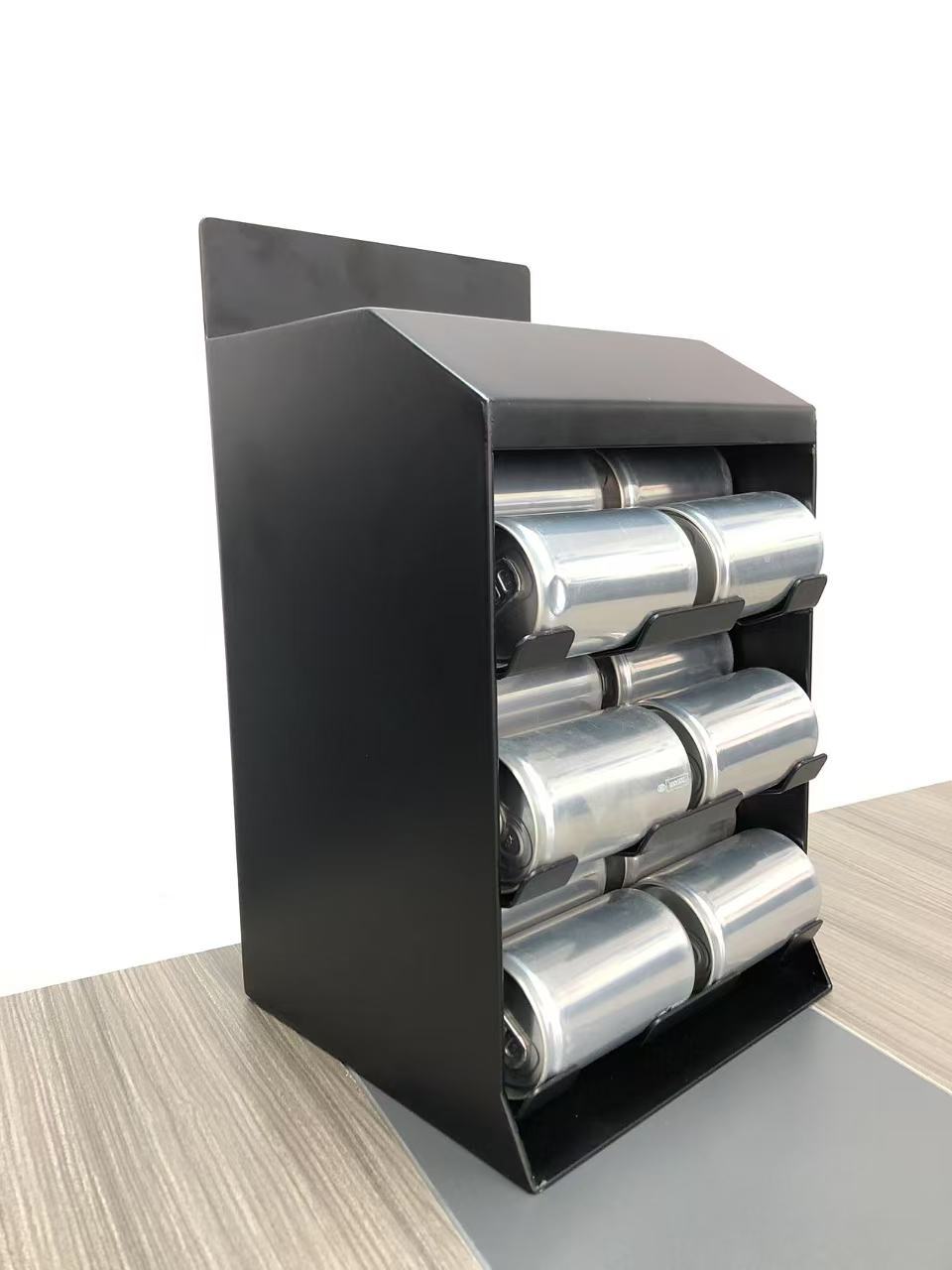 Dual Channel Self-weighted Chute Beverage Display Stand Metal Frame Cola Can Display Racks Black Counter Top Garment Racks — view 6