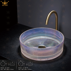 Modern Design <strong>Gold</strong>-E Edge Mounted Glass Bathroom Vanity Basin <strong>Crystal</strong> Wash Basin Diamond Pattern Polished Processed for Washroom - Product Image 6