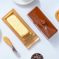 Assiettes à beurre en céramique en gros avec couvercle et couteau, grande taille, style nordique, floral, américain, biodégradable, écologique, pour la maison et les restaurants