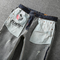 Nouveau pantalon en détresse pour hommes de style italien Art Patches Skinny Biker Jeans Slim Trousers Men Denim Jeans