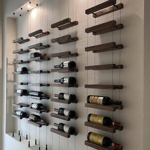 Étagère Murale Flottante Moderne en Bois Massif Écologique Minimaliste <span class=keywords><strong>pour</strong></span> Bouteilles de Vin, Réglable, en Acier Inoxydable Personnalisable - Product Image 1