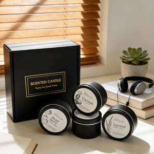 Juego de 4 Velas de Cera de Soja Negra LANJO - Caja de Regalo Ecológica de Aromaterapia con 4 Aromas para Decoración Navideña y Meditación - Product Image 1