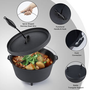 Cocotte en fonte avec couvercle en céramique, support de couvercle à 3 pieds, crochet de suspension pour four de camping, revêtement antiadhésif en céramique pour la cuisson, le mijotage et le camping - Product Image 2