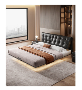 <span class=keywords><strong>Lit</strong></span> de conception italienne inspiré des nuages, en cuir noir mat, inclinaison manuelle, base de soutien cachée, chambre principale moderne - Product Image 1