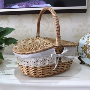 Çıkarılabilir meyve sepeti hediye sepeti kapak ve kolları ile çevre dostu kahverengi söğüt dokuma piknik depolama sepeti - Product Image 4