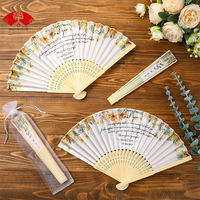Éventail Pliable en Soie Imitée Blanc Personnalisé en Gros, Tissu Soie Imitée Bambou, Éventail à Main pour Faveur de Mariage ou Fête