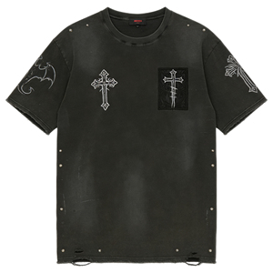 T-shirt en coton surdimensionné 300 GSM, imprimé de luxe, effet délavé, style rétro hip-hop vintage streetwear - Product Image 1