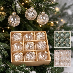 Hot Sale 8CM 9Pcs Ransparent <b>Glitter</b> Printed Christmas <b>Ball</b> Ornament Set Silver Pattern Xmas Tree Hanging Decoration - Product Image 3