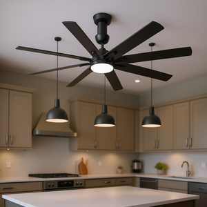 Ventilador de techo LED de 72 pulgadas con 8 aspas, motor DC, 6 velocidades, reversible, acabado negro moderno, silencioso, con control remoto para cocina - Product Image 2