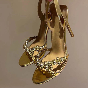 Sandales à talons aiguilles pour femmes, style mode, avec grandes perles, à bride arrière, pour l'été et les tenues habillées - Product Image 3