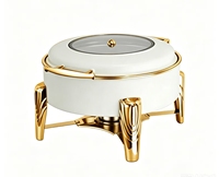 Ensemble chauffe-plats professionnel 6L, blanc et noir brillant, alimenté au gaz, avec intérieur en acier inoxydable robuste, pour présentation buffet et traiteur