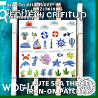 Mini Patch Brodé Écologique en PVC Thème Marin, Motifs Nuage, Fleur, Cocotier, Bouée de Bain, Bateau, avec Dos Thermocollant, pour Étiquette de Bagage